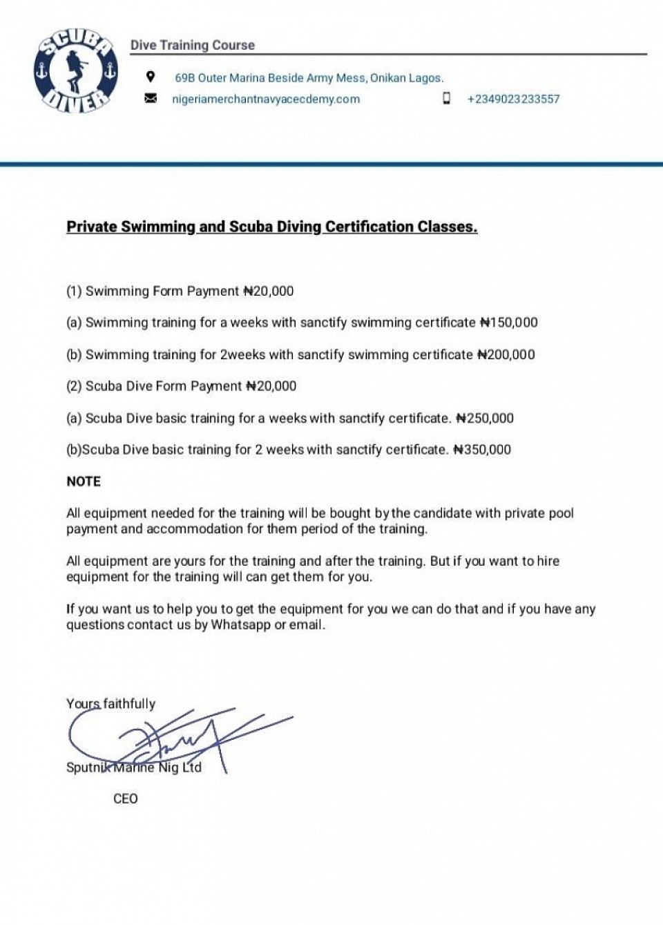 Our Training List